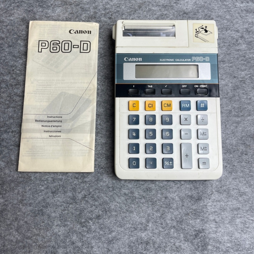 Canon P60-D Vintage Electronic Printing‎ Calculator Gray White Japan with Box - Picture 3 of 7